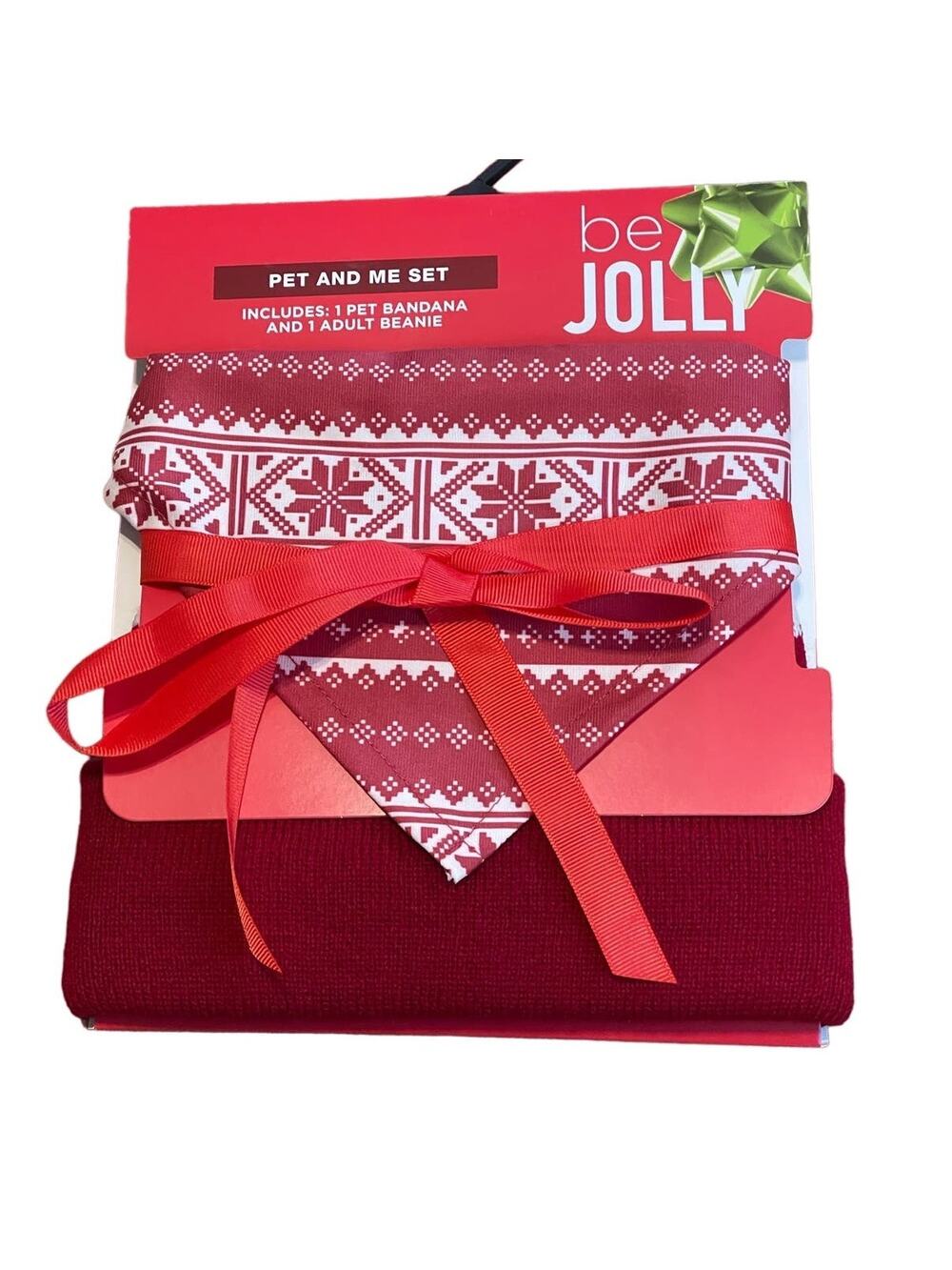 Dog Pet Bandana and Matching Adult Beanie Red Cream by Be Jolly Holiday NWT